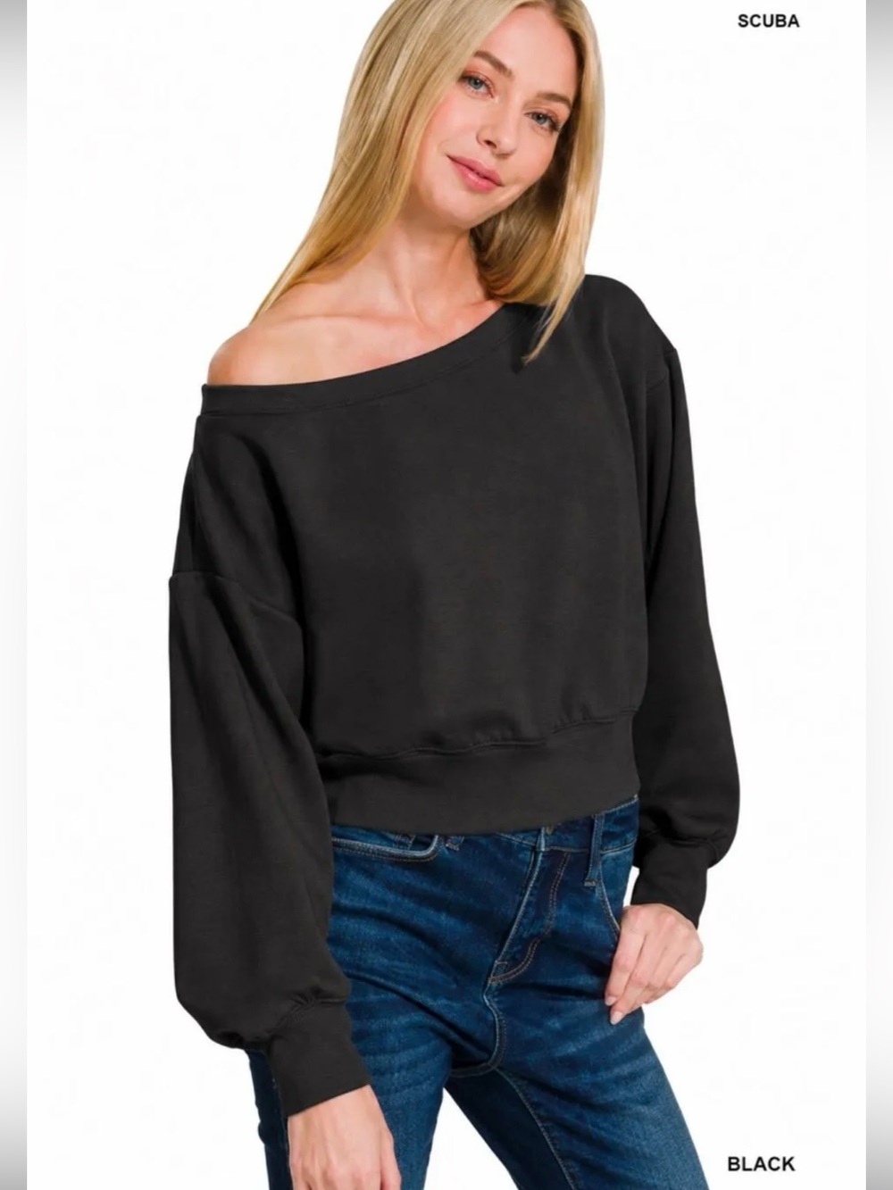 Zenana boatneck cropped scuba sweater